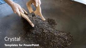  Presentation with leave - Presentation design consisting of roast-tea-leave-in-chinese background and a tawny brown colored foreground