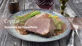  Presentation with sauce - Amazing presentation theme having roast-venison-with-vegetable backdrop and a coral colored foreground