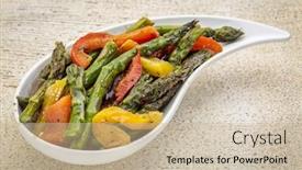  Presentation with wood-rustic - Theme having roasted-asparagus-salad-with-bell background and a soft green colored foreground