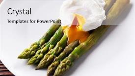  Presentation with asparagus - Slide set featuring roasted asparagus with poached egg on plate on table close up background and a white colored foreground