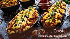  Presentation with meat - Presentation theme featuring roasted-aubergine-stuffed-with-minced background and a tawny brown colored foreground