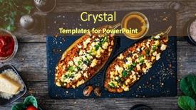  Presentation with meat - PPT theme consisting of roasted-aubergine-stuffed-with-minced background and a tawny brown colored foreground