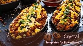  Presentation with meat - Presentation theme enhanced with roasted-aubergine-stuffed-with-minced background and a tawny brown colored foreground