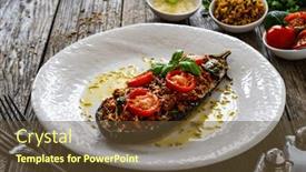 Presentation with meat - Presentation enhanced with roasted-aubergine-stuffed-with-minced background and a tawny brown colored foreground