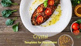  Presentation with meat - PPT layouts enhanced with roasted-aubergine-stuffed-with-minced background and a tawny brown colored foreground