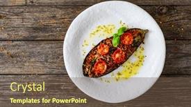  Presentation with meat - Presentation design with roasted-aubergine-stuffed-with-minced background and a tawny brown colored foreground