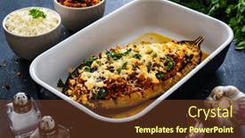  Presentation with meat - Presentation theme consisting of roasted-aubergine-stuffed-with-minced background and a tawny brown colored foreground