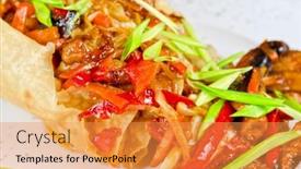  Presentation with beef - Slide deck featuring roasted-beef-at-sour-sweet background and a gold colored foreground