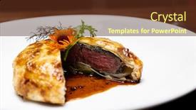  Presentation with international food - Presentation design enhanced with roasted-beef-wellington-with-gravy background and a tawny brown colored foreground