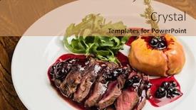 Presentation with beef - Audience pleasing PPT theme consisting of roasted-beef-with-berry-sauce backdrop and a coral colored foreground