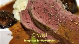  Presentation with asparagus - PPT theme with roasted-beef-with-mashed-potatoes background and a tawny brown colored foreground