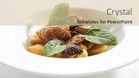  Presentation with dining restaurant - Beautiful theme featuring roasted-boletus-or-porcini-mushrooms backdrop and a soft green colored foreground