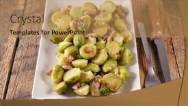  Presentation with brussels - PPT theme featuring roasted-brussels-sprouts-with-bacon background and a coral colored foreground