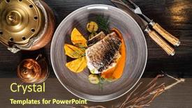  Presentation with grilled - PPT theme consisting of roasted-carp-fish-with-grilled background and a tawny brown colored foreground