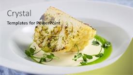  Presentation with blue food - Audience pleasing PPT theme consisting of roasted-cauliflower-with-cream-sauce backdrop and a light gray colored foreground