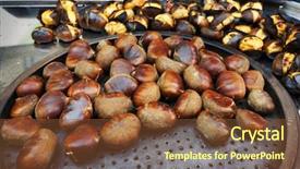  Presentation with street food - Beautiful slide deck featuring roasted chestnuts cooking street food backdrop and a tawny brown colored foreground