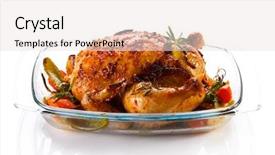  Presentation with roasted chicken - PPT theme featuring roasted chicken and vegetables background and a sky blue colored foreground