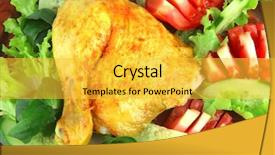  Presentation with roasted chicken - PPT layouts enhanced with roasted chicken drumstick with vegetables over white background and a yellow colored foreground