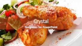  Presentation with roasted chicken - Audience pleasing presentation consisting of roasted chicken drumsticks and vegetables backdrop and a crimson colored foreground