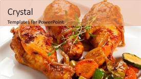  Presentation with roasted chicken - PPT layouts with roasted chicken drumsticks and vegetables background and a gold colored foreground