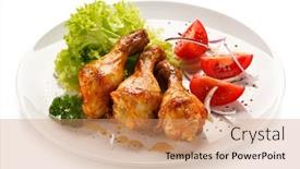  Presentation with roasted chicken - Colorful slide deck enhanced with roasted-chicken-drumsticks-and-vegetables backdrop and a coral colored foreground