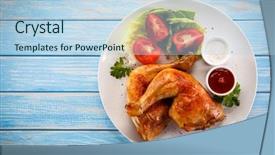  Presentation with grilled chicken - Slides enhanced with roasted chicken drumsticks and vegetables background and a light blue colored foreground