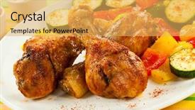 Presentation with roasted chicken - Presentation theme with roasted chicken drumsticks with vegetables background and a yellow colored foreground