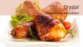  Presentation with roasted chicken - Amazing PPT layouts having roasted chicken drumsticks backdrop and a coral colored foreground