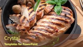  Presentation with roasted chicken - PPT theme having roasted-chicken-fillet-and-mushrooms background and a tawny brown colored foreground