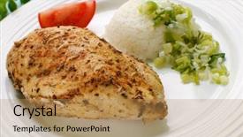  Presentation with roasted chicken - Cool new PPT theme with roasted chicken fillet with white rice backdrop and a coral colored foreground
