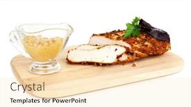  Presentation with roasted chicken - Colorful slide deck enhanced with roasted-chicken-fillets-on-wooden backdrop and a lemonade colored foreground