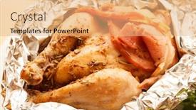  Presentation with roasted chicken - Cool new PPT layouts with yellow and black pattern dragon backdrop and a coral colored foreground