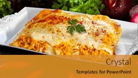  Presentation with italian cuisine - Presentation design enhanced with roasted-chicken-lasagna-italian-cuisine background and a gold colored foreground