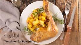  Presentation with roasted chicken - Theme featuring roasted-chicken-leg-and-potatoes background and a coral colored foreground