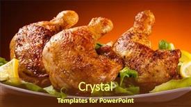  Presentation with roasted chicken - Slide set enhanced with library - brass bolts on a dark background and a tawny brown colored foreground