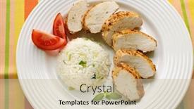  Presentation with roasted chicken - Presentation theme enhanced with roasted chicken meat with white rice and vegetables background and a soft green colored foreground