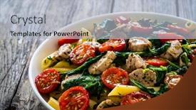  Presentation with roasted chicken - PPT theme featuring roasted-chicken-nuggets-cherry-tomatoes background and a  colored foreground