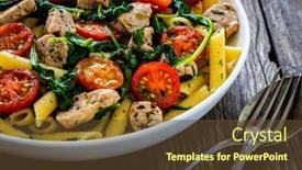  Presentation with roasted chicken - Presentation theme consisting of roasted-chicken-nuggets-cherry-tomatoes background and a  colored foreground