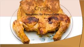  Presentation with roasted chicken - Slide deck consisting of roasted chicken on plate isolated on white clipping path background and a gold colored foreground