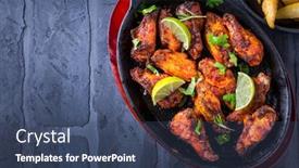  Presentation with roasted chicken - Amazing PPT layouts having roasted-chicken-wings-in-barbecue backdrop and a ocean colored foreground
