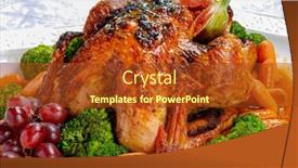  Presentation with roasted chicken - Colorful PPT theme enhanced with roasted-chicken-with-fruits backdrop and a tawny brown colored foreground