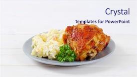 Presentation with roasted chicken - Cool new PPT theme with roasted-chicken-with-potato-salad backdrop and a sky blue colored foreground