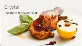  Presentation with roasted chicken - Presentation theme consisting of roasted chicken with sauce background and a sky blue colored foreground