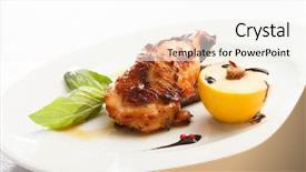  Presentation with roasted chicken - Presentation theme consisting of honey lemon - roasted chicken with sauce background and a cream colored foreground
