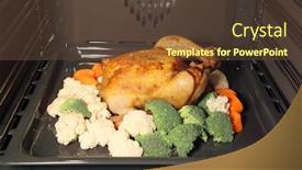  Presentation with roasted chicken - Cool new slide set with roasted chicken with vegetables in the oven backdrop and a tawny brown colored foreground