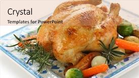  Presentation with roasted chicken - Cool new slide deck with roasted chicken with vegetables backdrop and a coral colored foreground
