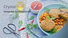  Presentation with spicy food - Slide deck consisting of roasted-chickpeas-falafel-patties background and a light blue colored foreground