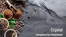  Presentation with sack of coffee beans - PPT theme having roasted coffee beans and ground background and a gray colored foreground