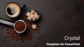  Presentation with coffee beans - PPT theme having roasted-coffee-beans-ground-coffee background and a wine colored foreground