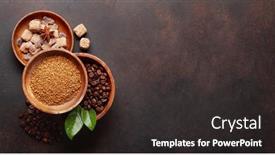  Presentation with coffee beans - PPT theme enhanced with roasted-coffee-beans-ground-powder background and a dark gray colored foreground
